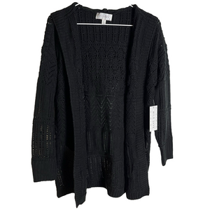 Open Knit Cardigan Hoodie Black Womens L Boho Whimsigoth Witchy Grunge NWT